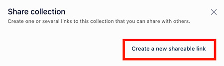 Create a new shareable link button Screenshot of Create a new shareable link button