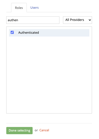 Screenshot of Authenticated role option selected