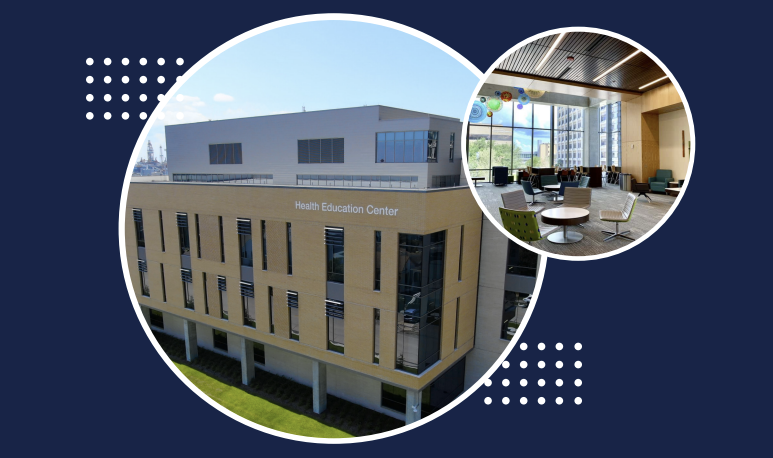 Exterior and interior view on the Health Education Center