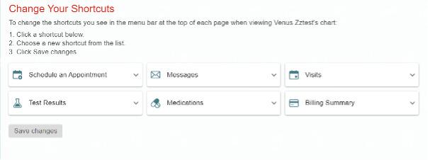 MyChart Change Your Shortcuts Menu