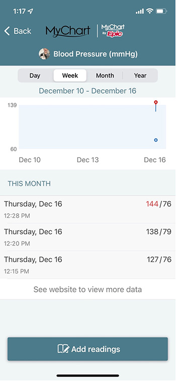 Check the assigned Track your Health task in MyChart mobile to ensure the data is being populated