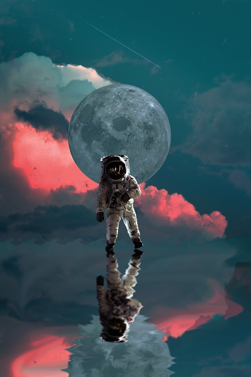 illustration of astronaut walking in front of earth