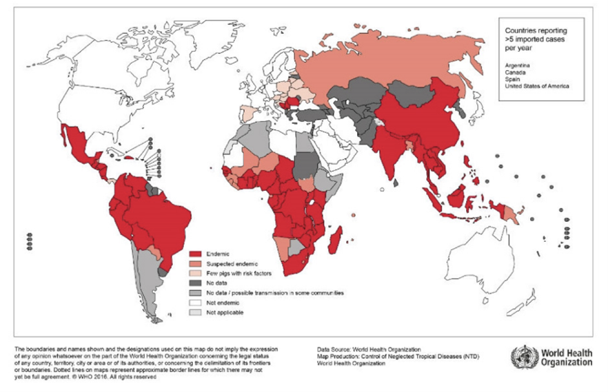 Endemicity of Taenia solium, 2015 (photo: World Health Organization)